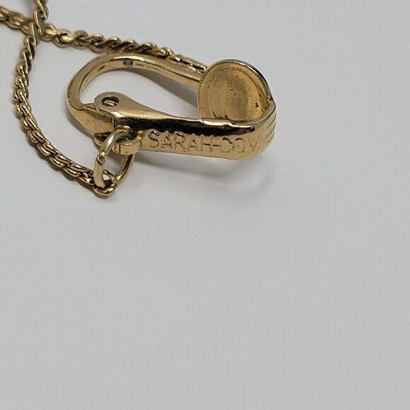 Vintage Sarah‎ Coventry Signed Chain Hoop Drop Clip On Earrings Gold Tone Dainty - Picture 7 of 8